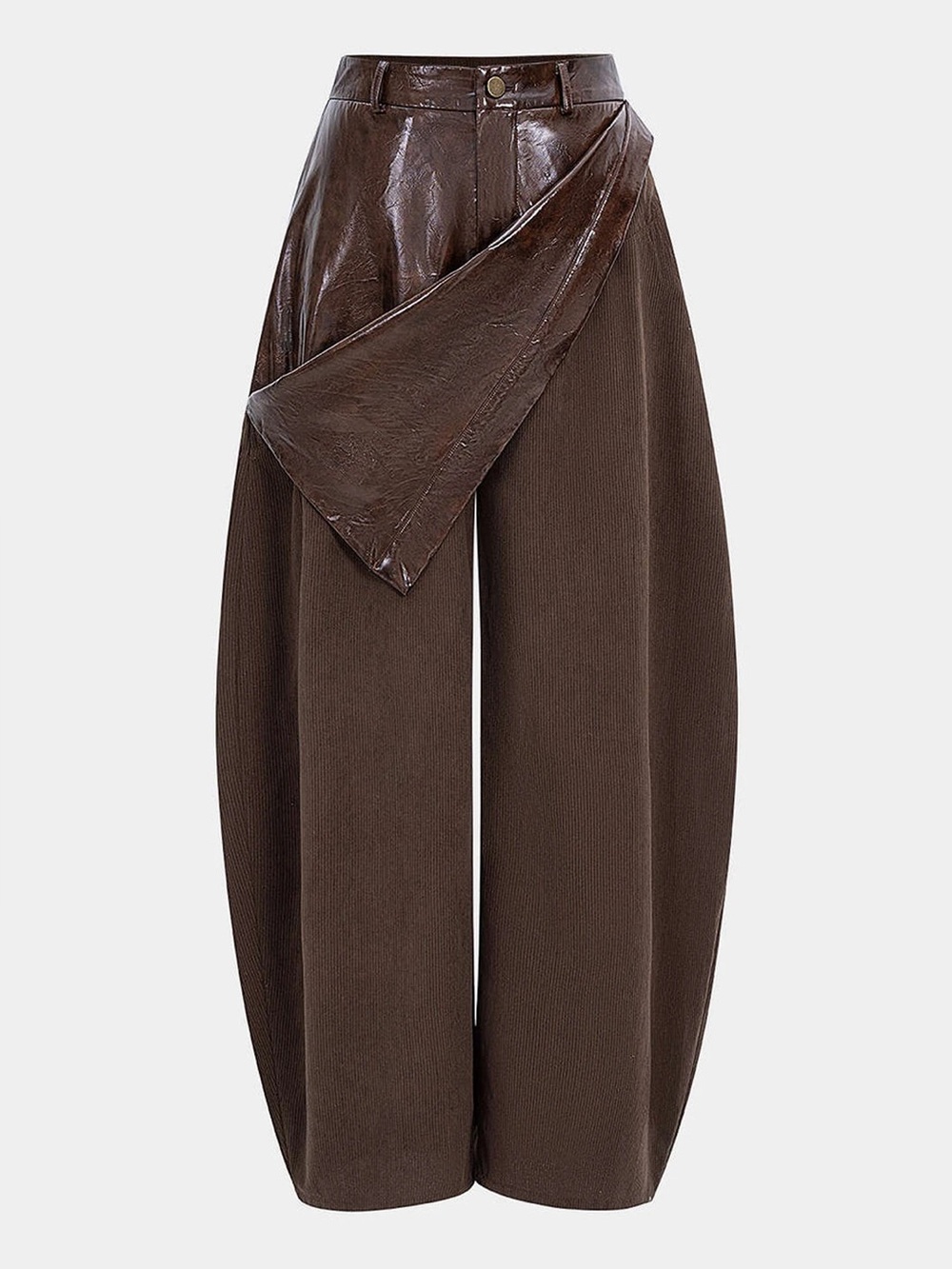Micas Wide Barrel  Leg Brown Corduroy Faux Leather Rave Contemporary Event Pants